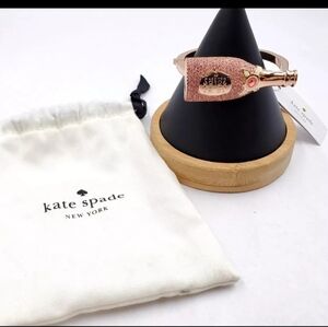 Kate Spade Gold Tone Bangle Bracelet Wine Design W/ Pink Crystals